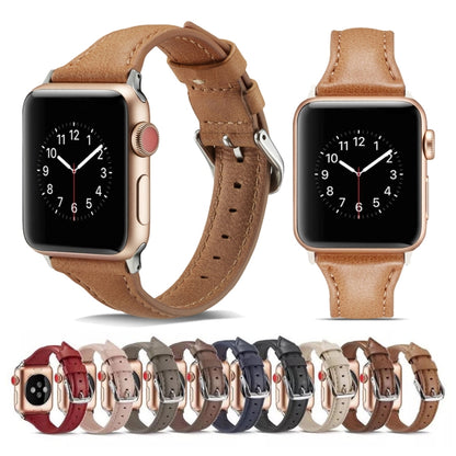 For Apple Watch 5/4 40mm & 3/2/1 38mm Thin Leather Watch Band(Brown) by bashfashion