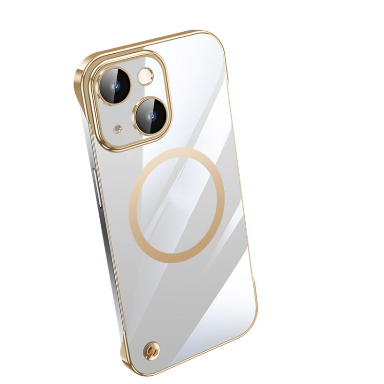 For iPhone 14 Plus Electroplating Frameless Magsafe Magnetic PC Phone Case(Gold) by bashfashion