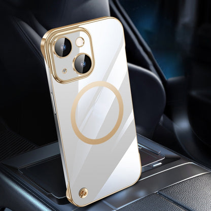 For iPhone 14 Plus Electroplating Frameless Magsafe Magnetic PC Phone Case(Gold) by bashfashion