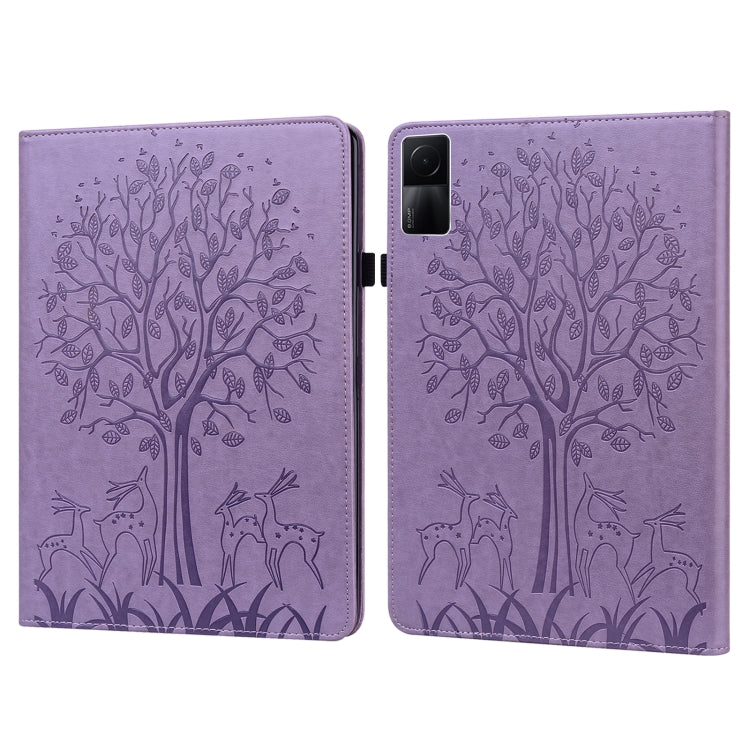 For Xiaomi Redmi Pad 10.61 2022 Tree & Deer Pattern Pressed Printing Leather Tablet Case(Purple) by bashfashion