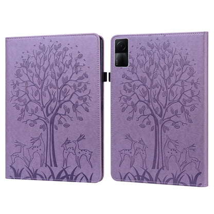 For Xiaomi Redmi Pad 10.61 2022 Tree & Deer Pattern Pressed Printing Leather Tablet Case(Purple) by bashfashion