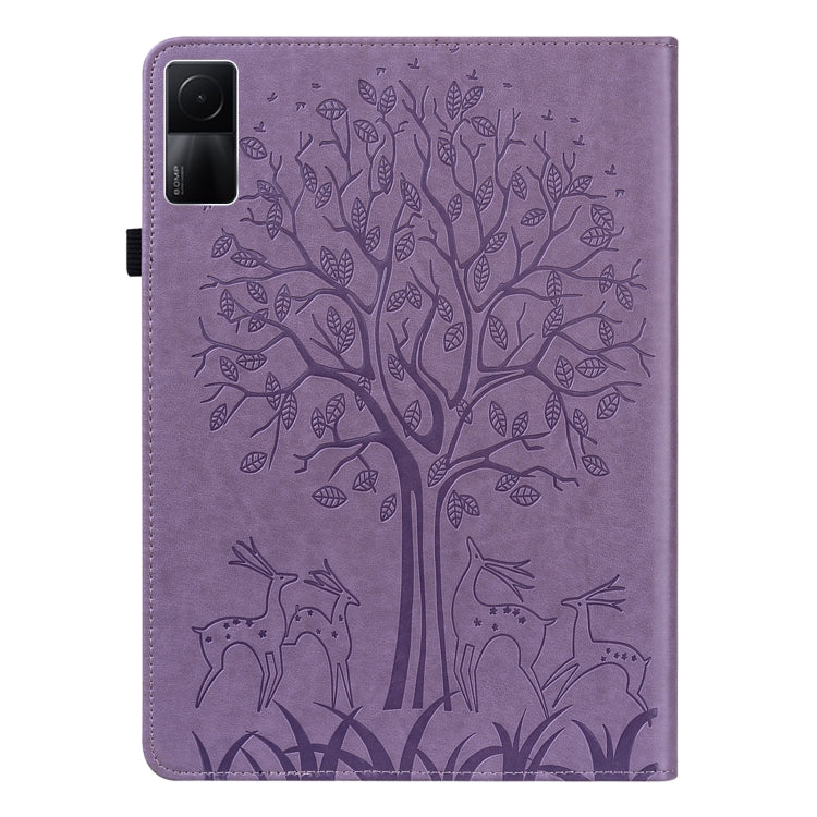 For Xiaomi Redmi Pad 10.61 2022 Tree & Deer Pattern Pressed Printing Leather Tablet Case(Purple) by bashfashion