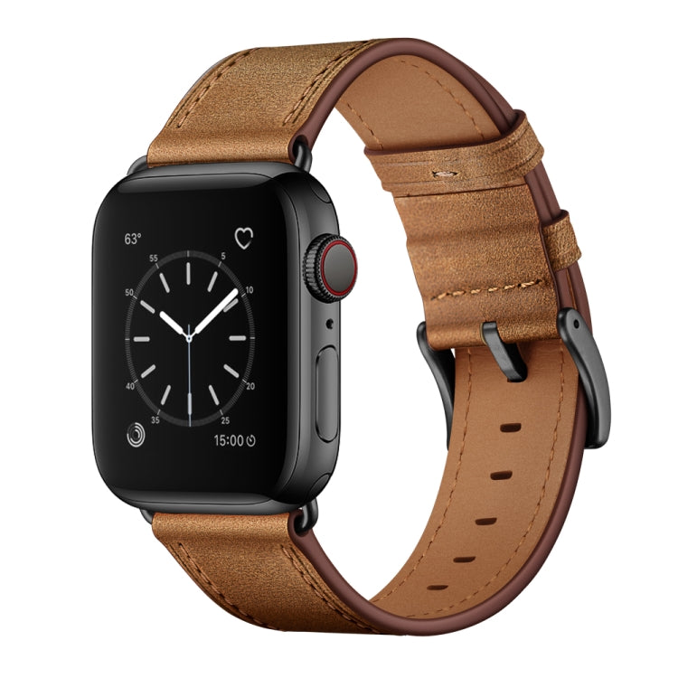 Classic Cowhide Genuine Leather Watch Band For Apple Watch Ultra 49mm&Watch Ultra 2 49mm / Series 9&8&7 45mm / SE 3&SE 2&6&SE&5&4 44mm / 3&2&1 42mm(Red Brown) by bashfashion