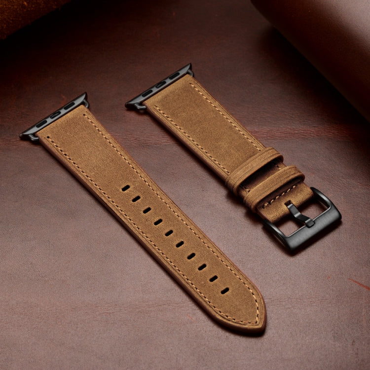 Classic Cowhide Genuine Leather Watch Band For Apple Watch Ultra 49mm&Watch Ultra 2 49mm / Series 9&8&7 45mm / SE 3&SE 2&6&SE&5&4 44mm / 3&2&1 42mm(Red Brown) by bashfashion