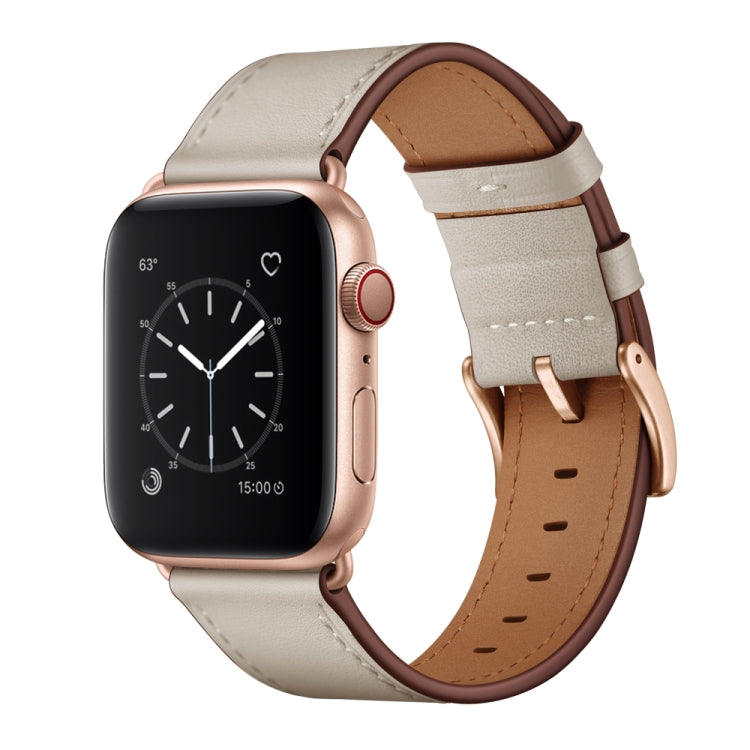Classic Cowhide Genuine Leather Watch Band For Apple Watch Ultra 49mm / Series 8&7 45mm / SE 2&6&SE&5&4 44mm / 3&2&1 42mm(Beige) by bashfashion