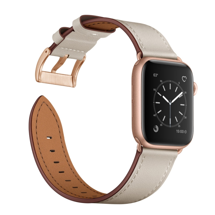 Classic Cowhide Genuine Leather Watch Band For Apple Watch Ultra 49mm / Series 8&7 45mm / SE 2&6&SE&5&4 44mm / 3&2&1 42mm(Beige) by bashfashion