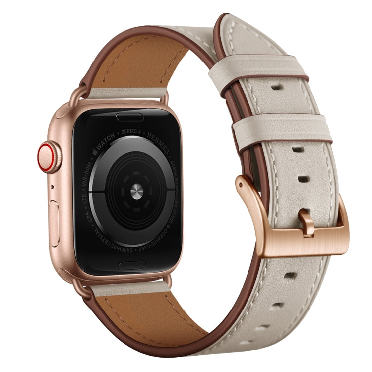Classic Cowhide Genuine Leather Watch Band For Apple Watch Ultra 49mm / Series 8&7 45mm / SE 2&6&SE&5&4 44mm / 3&2&1 42mm(Beige) by bashfashion