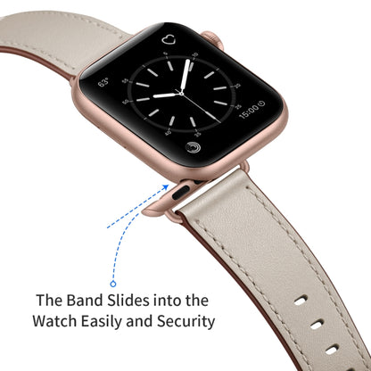 Classic Cowhide Genuine Leather Watch Band For Apple Watch Ultra 49mm / Series 8&7 45mm / SE 2&6&SE&5&4 44mm / 3&2&1 42mm(Beige) by bashfashion