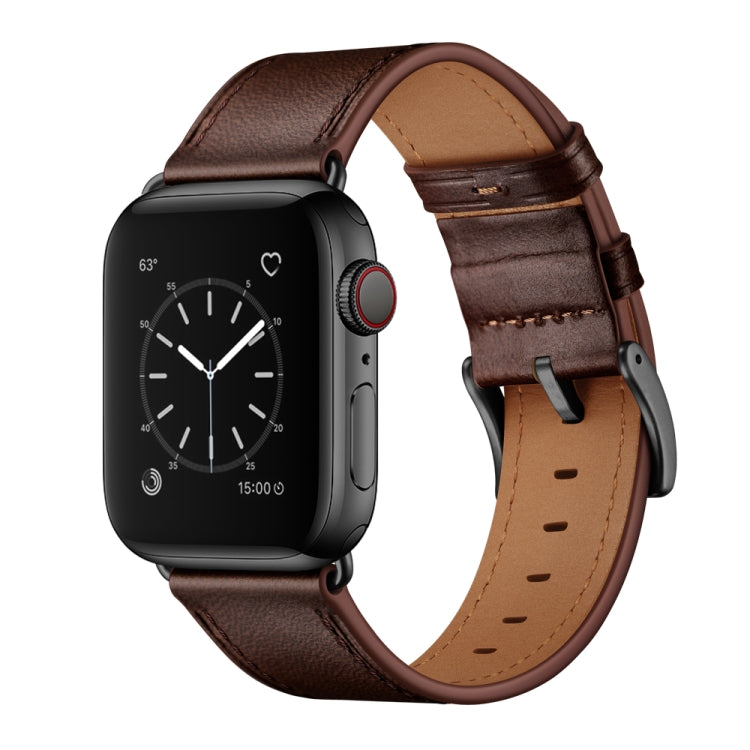 Classic Cowhide Genuine Leather Watch Band For Apple Watch Ultra 49mm / Series 8&7 45mm / SE 2&6&SE&5&4 44mm / 3&2&1 42mm(Dark Brown) by bashfashion
