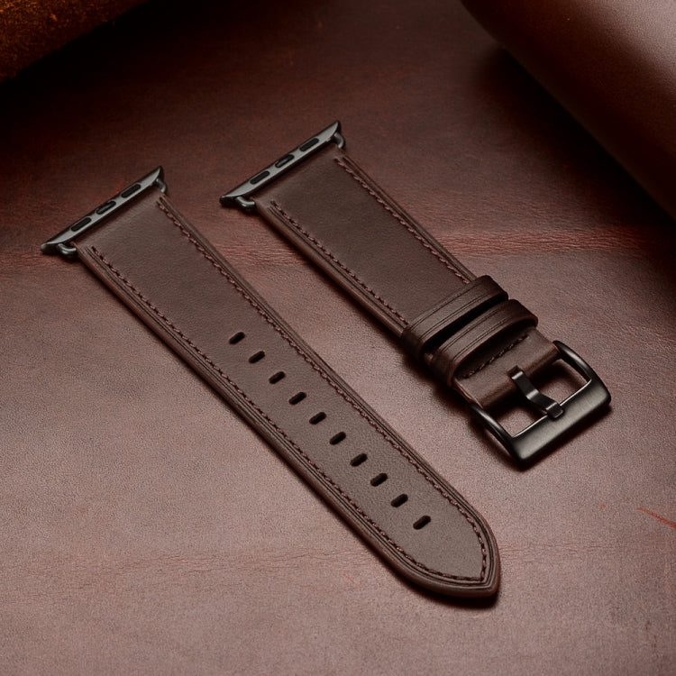 Classic Cowhide Genuine Leather Watch Band For Apple Watch Ultra 49mm / Series 8&7 45mm / SE 2&6&SE&5&4 44mm / 3&2&1 42mm(Dark Brown) by bashfashion