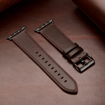 Classic Cowhide Genuine Leather Watch Band For Apple Watch Ultra 49mm / Series 8&7 45mm / SE 2&6&SE&5&4 44mm / 3&2&1 42mm(Dark Brown) by bashfashion