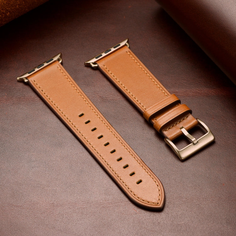 Classic Cowhide Genuine Leather Watch Band For Apple Watch Ultra 49mm / Series 8&7 45mm / SE 2&6&SE&5&4 44mm / 3&2&1 42mm(Brown) by bashfashion