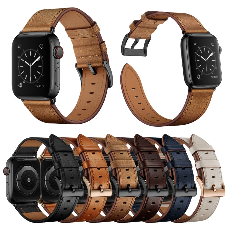 Classic Cowhide Genuine Leather Watch Band For Apple Watch Ultra 49mm / Series 8&7 45mm / SE 2&6&SE&5&4 44mm / 3&2&1 42mm(Beige) by bashfashion