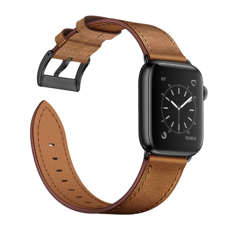 Classic Cowhide Genuine Leather Watch Band For Apple Watch Series 8&7 41mm / SE 2&6&SE&5&4 40mm / 3&2&1 38mm(Red Brown) by bashfashion