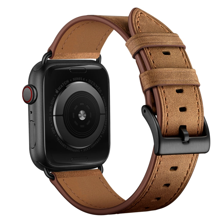 Classic Cowhide Genuine Leather Watch Band For Apple Watch Series 8&7 41mm / SE 2&6&SE&5&4 40mm / 3&2&1 38mm(Red Brown) by bashfashion