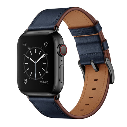 Classic Cowhide Genuine Leather Watch Band For Apple Watch Series 8&7 41mm / SE 2&6&SE&5&4 40mm / 3&2&1 38mm(Dark Blue) by bashfashion