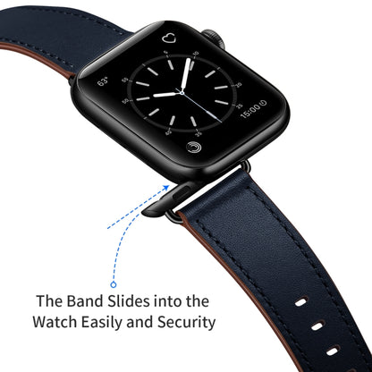 Classic Cowhide Genuine Leather Watch Band For Apple Watch Series 8&7 41mm / SE 2&6&SE&5&4 40mm / 3&2&1 38mm(Dark Blue) by bashfashion