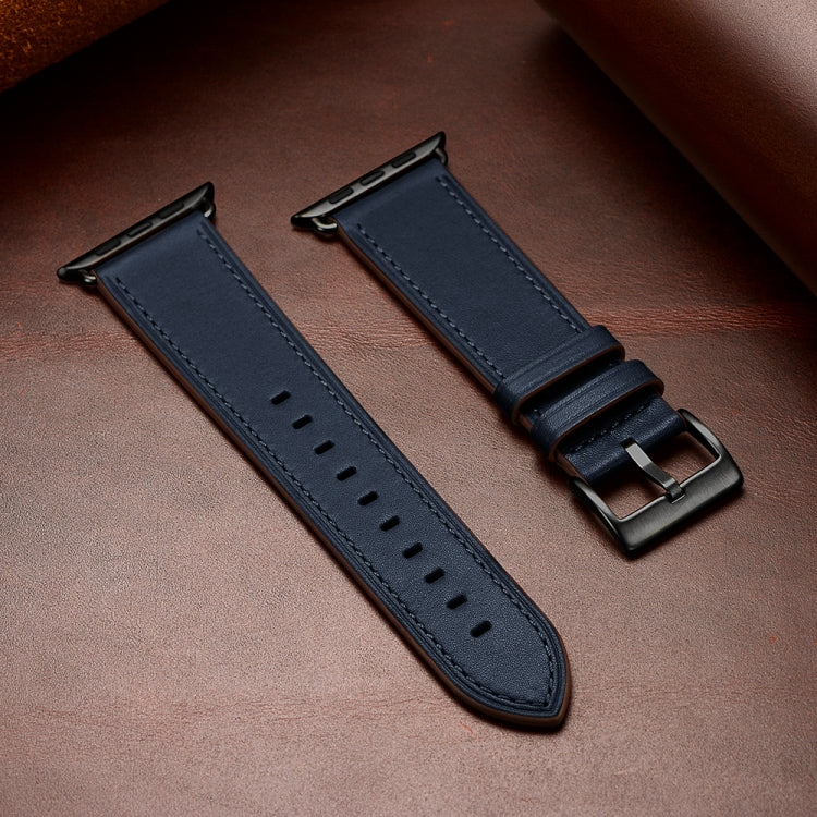 Classic Cowhide Genuine Leather Watch Band For Apple Watch Series 8&7 41mm / SE 2&6&SE&5&4 40mm / 3&2&1 38mm(Dark Blue) by bashfashion