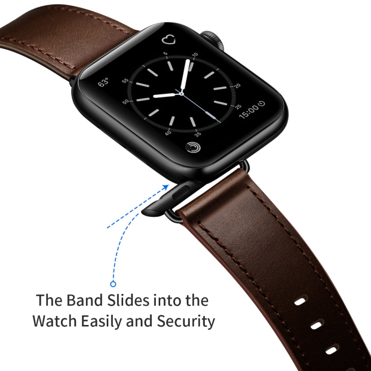 Classic Cowhide Genuine Leather Watch Band For Apple Watch Series 8&7 41mm / SE 2&6&SE&5&4 40mm / 3&2&1 38mm(Dark Brown) by bashfashion