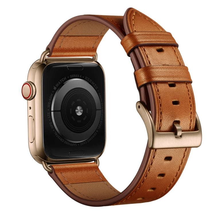 Classic Cowhide Genuine Leather Watch Band For Apple Watch Series 8&7 41mm / SE 2&6&SE&5&4 40mm / 3&2&1 38mm(Brown) by bashfashion