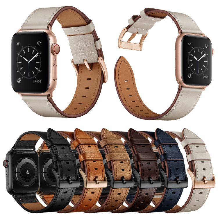 Classic Cowhide Genuine Leather Watch Band For Apple Watch Series 8&7 41mm / SE 2&6&SE&5&4 40mm / 3&2&1 38mm(Red Brown) by bashfashion