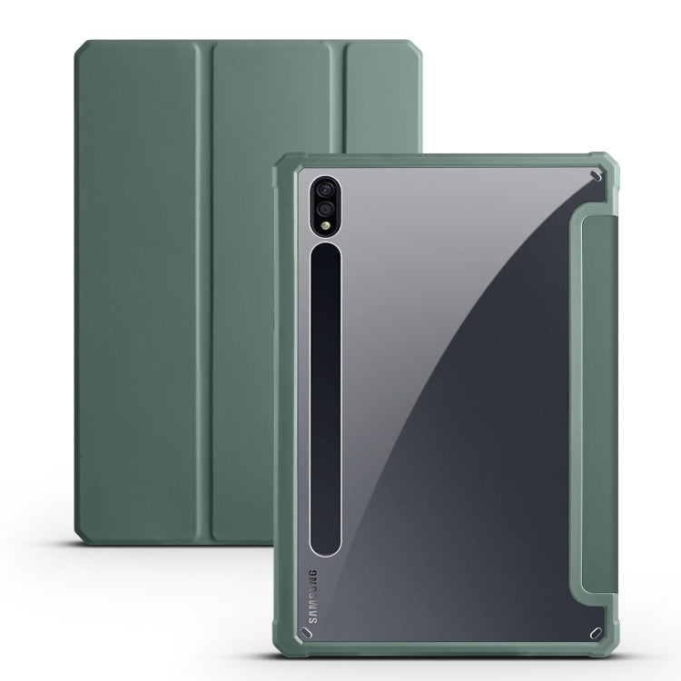 For Samsung Galaxy Tab S7 Acrylic 3-folding Smart Leather Tablet Case(Dark Green) by bashfashion