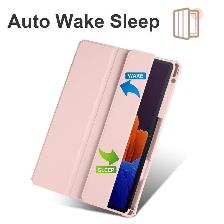 For Samsung Galaxy Tab S7 Acrylic 3-folding Smart Leather Tablet Case(Ice Pink) by bashfashion