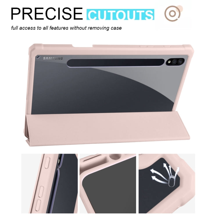 For Samsung Galaxy Tab S7 Acrylic 3-folding Smart Leather Tablet Case(Ice Pink) by bashfashion