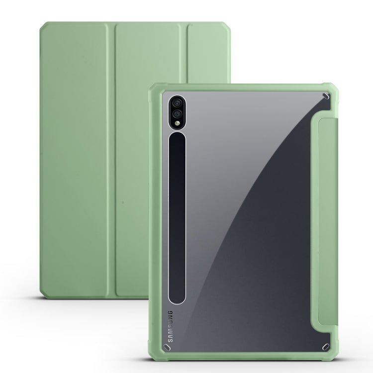 For Samsung Galaxy Tab S7 Acrylic 3-folding Smart Leather Tablet Case(Green) by bashfashion