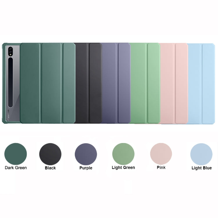 For Samsung Galaxy Tab S7+ Acrylic 3-folding Smart Leather Tablet Case(Dark Green) by bashfashion