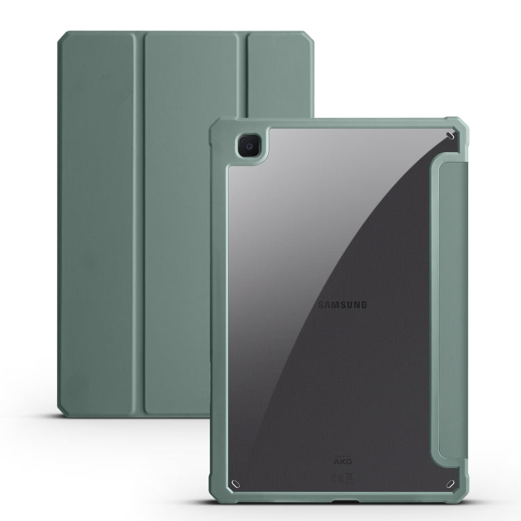 For Samsung Galaxy Tab S6 Lite Acrylic 3-folding Smart Leather Tablet Case(Dark Green) by bashfashion