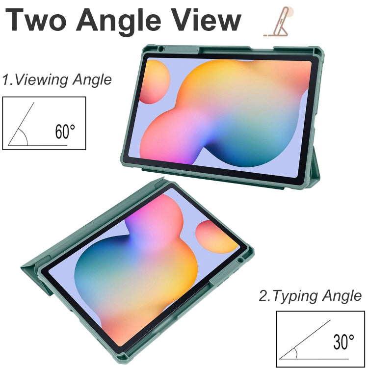 For Samsung Galaxy Tab S6 Lite Acrylic 3-folding Smart Leather Tablet Case(Dark Green) by bashfashion