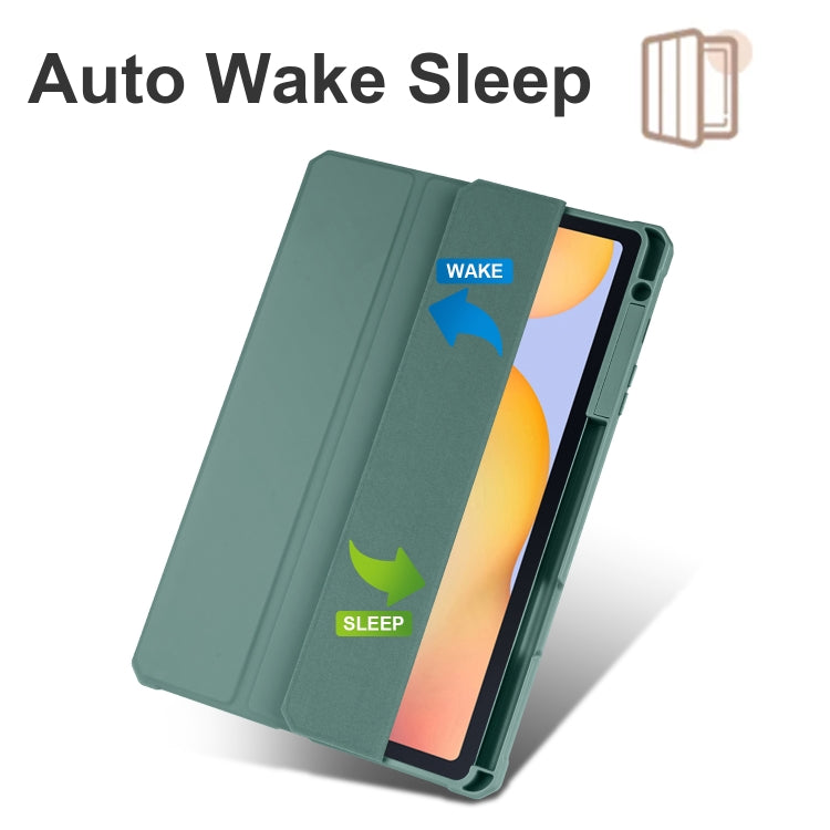 For Samsung Galaxy Tab S6 Lite Acrylic 3-folding Smart Leather Tablet Case(Dark Green) by bashfashion