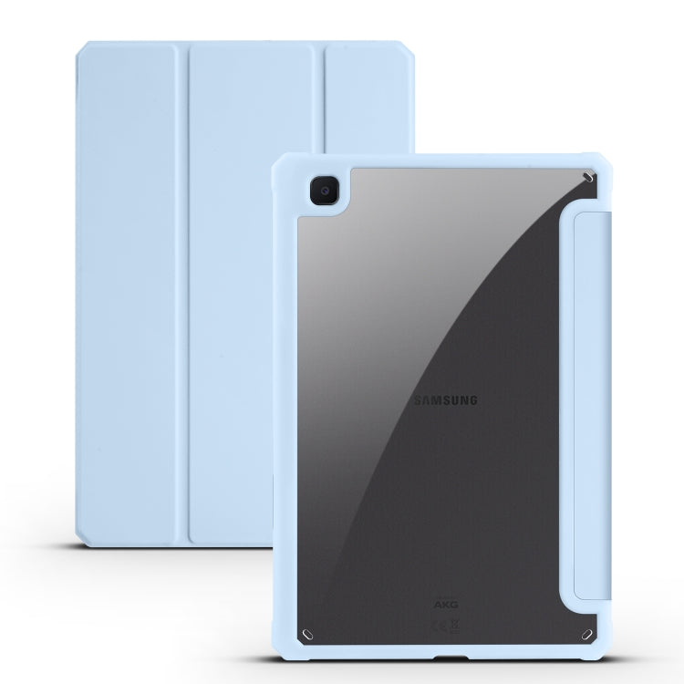 For Samsung Galaxy Tab S6 Lite Acrylic 3-folding Smart Leather Tablet Case(Ice Blue) by bashfashion