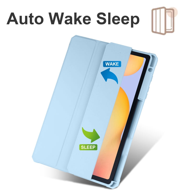 For Samsung Galaxy Tab S6 Lite Acrylic 3-folding Smart Leather Tablet Case(Ice Blue) by bashfashion