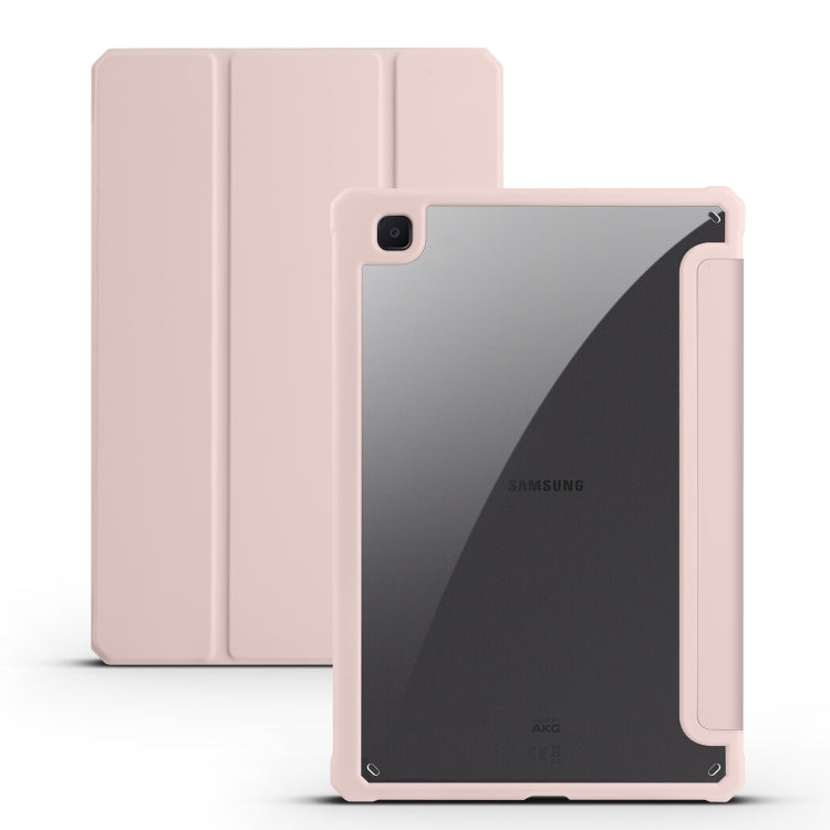 For Samsung Galaxy Tab S6 Lite Acrylic 3-folding Smart Leather Tablet Case(Ice Pink) by bashfashion
