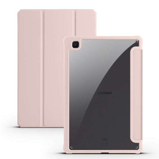 For Samsung Galaxy Tab S6 Lite Acrylic 3-folding Smart Leather Tablet Case(Ice Pink) by bashfashion