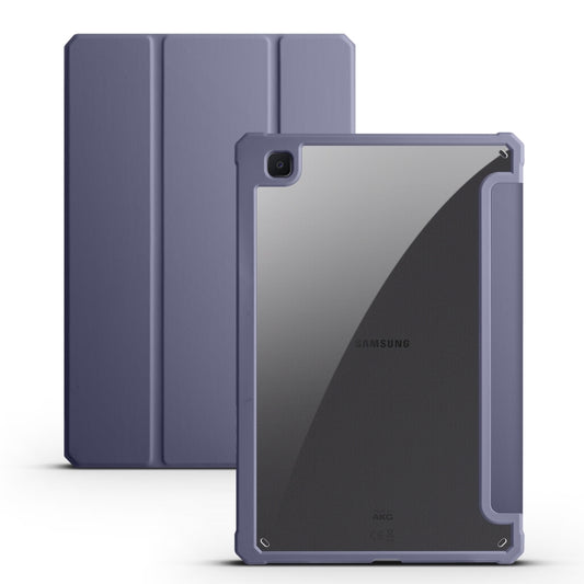 For Samsung Galaxy Tab S6 Lite Acrylic 3-folding Smart Leather Tablet Case(Purple) by bashfashion