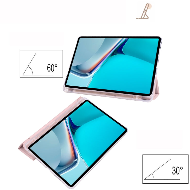 For Huawei MatePad 11 2021 3-folding Transparent TPU Smart Leather Tablet Case(Ice Pink) by bashfashion