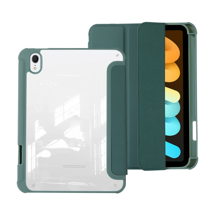 For iPad mini 2024 / mini 6 Acrylic 3-folding Leather Tablet Case(Dark Green) by bashfashion
