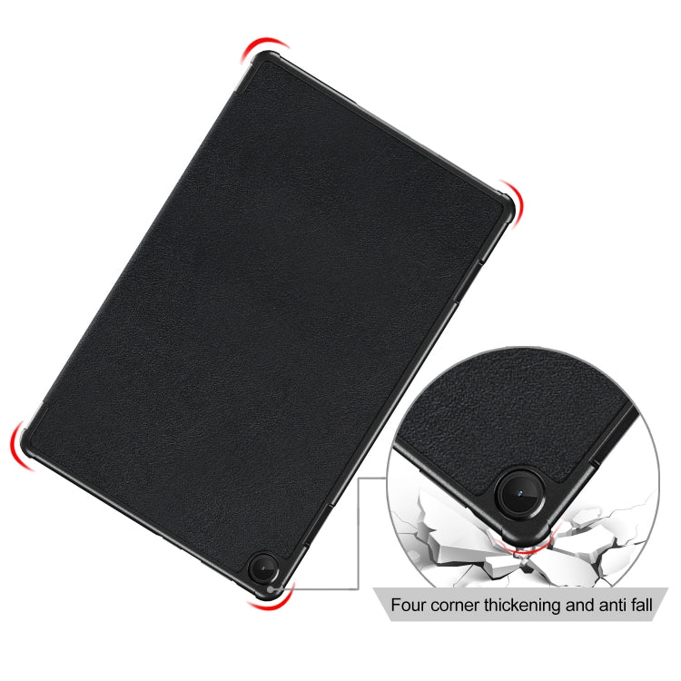 For Lenovo Tab M10 10.1 3rd Gen 3-folding Magnetic Buckle Custer Texture Leather Smart Tablet Case(Black) by bashfashion