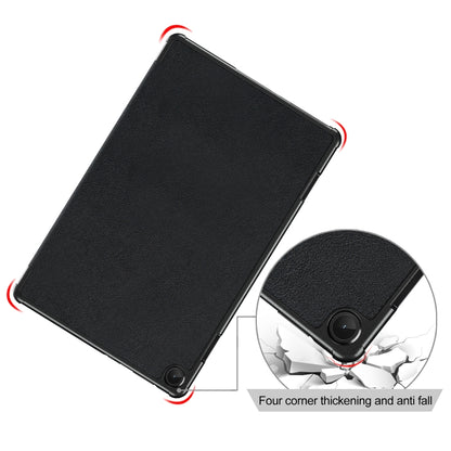 For Lenovo Tab M10 10.1 3rd Gen 3-folding Magnetic Buckle Custer Texture Leather Smart Tablet Case(Black) by bashfashion