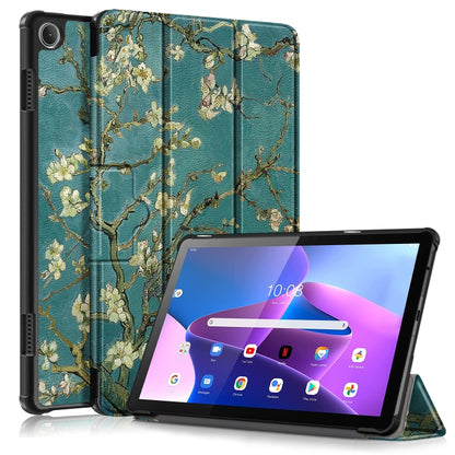 For Lenovo Tab M10 10.1 3rd Gen 3-folding Magnetic Buckle Coloured Drawing Leather Smart Tablet Case(Apricot Blossom) by bashfashion