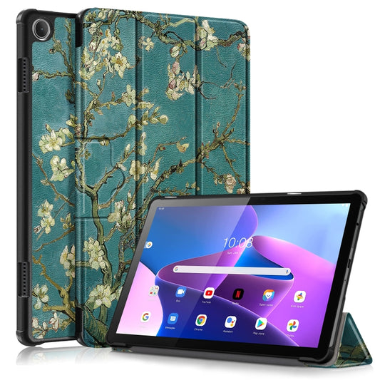For Lenovo Tab M10 10.1 3rd Gen 3-folding Magnetic Buckle Coloured Drawing Leather Smart Tablet Case(Apricot Blossom) by bashfashion