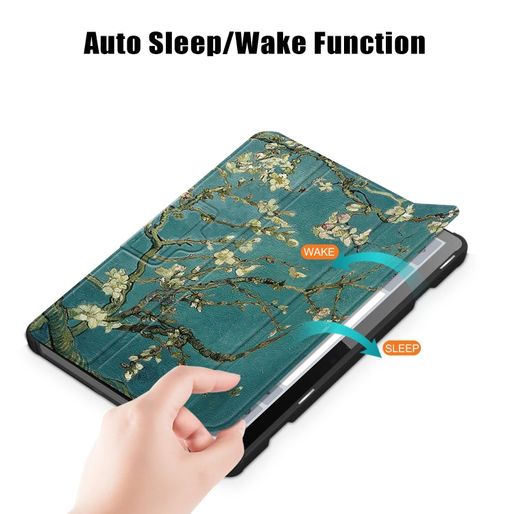 For Lenovo Tab M10 10.1 3rd Gen 3-folding Magnetic Buckle Coloured Drawing Leather Smart Tablet Case(Apricot Blossom) by bashfashion