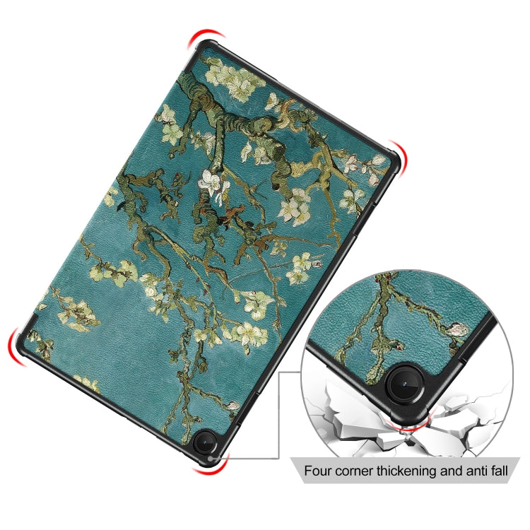 For Lenovo Tab M10 10.1 3rd Gen 3-folding Magnetic Buckle Coloured Drawing Leather Smart Tablet Case(Apricot Blossom) by bashfashion