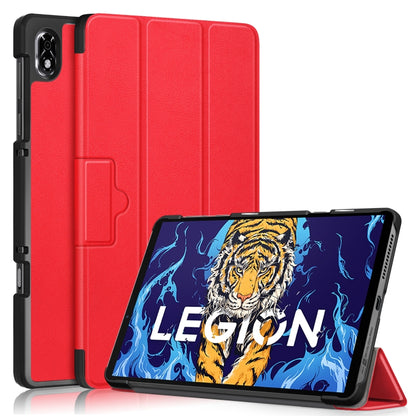 For Lenovo Legion Y700 3-folding Magnetic Buckle Custer Texture Leather Smart Tablet Case(Red) by bashfashion