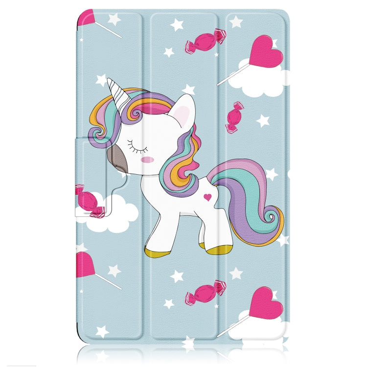 For Lenovo Legion Y700 3-folding Magnetic Buckle Coloured Drawing Leather Smart Tablet Case(Rainbow Unicorn) by bashfashion