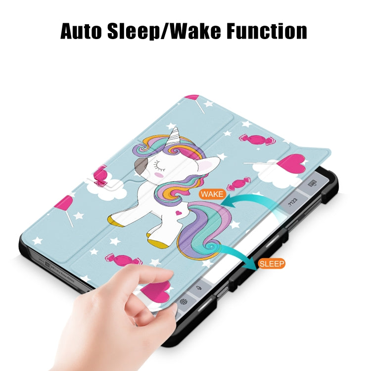 For Lenovo Legion Y700 3-folding Magnetic Buckle Coloured Drawing Leather Smart Tablet Case(Rainbow Unicorn) by bashfashion
