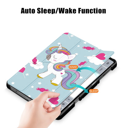 For Lenovo Legion Y700 3-folding Magnetic Buckle Coloured Drawing Leather Smart Tablet Case(Rainbow Unicorn) by bashfashion